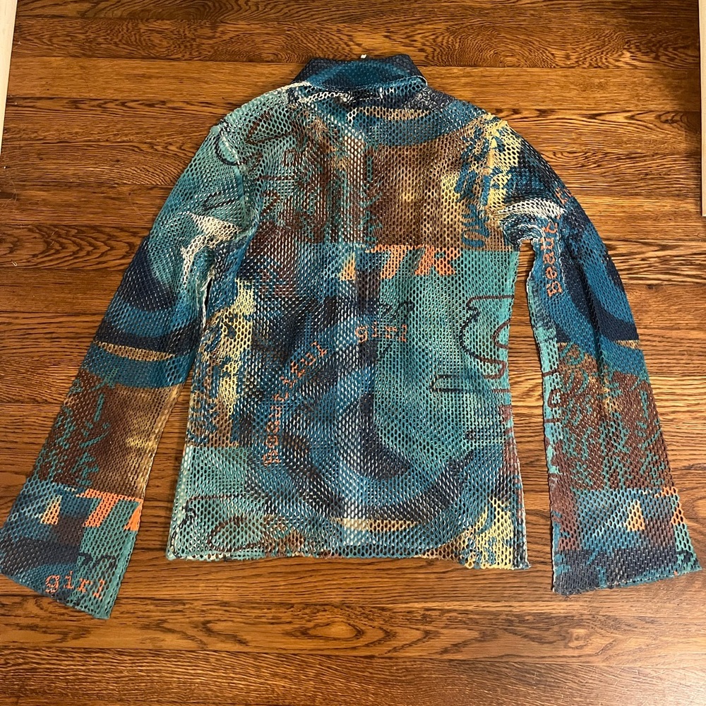 Vintage Blue and Brown Tramontana Mesh Button Down - Picture 2 of 3